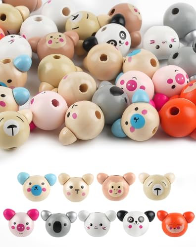 Holzkugeln mit Loch 20mm,Holzperlen mit Gesicht für Weihnachten Deko, DIY-Basteldekoration, Dekorationen (Bunte-2)