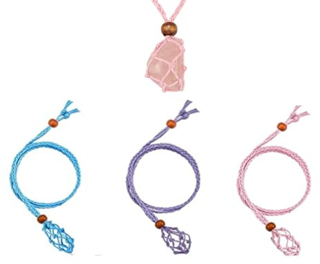 Floatdream 3 Stücke Verstellbare Schnur Käfig Fischnetz Halskette Schnur, Halskette Schnur Leerer Steinhalter, Kristall Halsketten Halter, Für Halsketten, Edelsteine(Rosa, Lila, Blau)