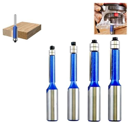 Biaxial Trimmen Werkzeug, Schneidwerkzeuge für die Holzbearbeitung, selbst zentrierend Bohrer, 4pcs Schaft bündig Trim Router Bit Set, Router Schablonen für Trim Regal Kanten Schublade (1/4)