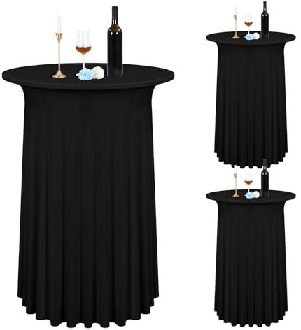 Teruntrue 2 Stück Schwarz Wasserdicht Stehtisch Hussen Stehtische, Stehtischhusse für Ø 80-85 cm Stehtische und Bistrotische, Stretch-Tischrock für Hochzeit Geburtstagsfeier Bankett(80 cm, Schwarz)