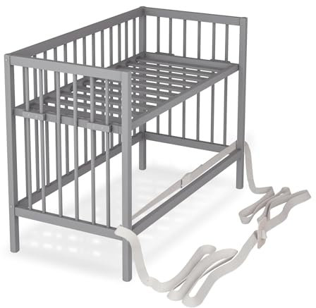 Sämann Baby Beistellbett 60x120 cm - nutzbar von 0 bis 4 Jahre - umbaubar zum Babybett - Gurtsystem & höhenverstellbar für alle Betten - grau (ohne Matratze, grau)