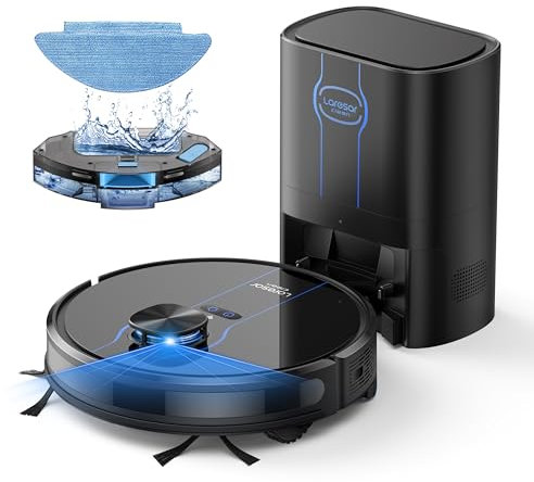 Laresar Clean Robot Vacuum with Mop 5000Pa, LiDAR Navigation, Self-Empty Robotic Vacuum, Up to 60 Days Hands-Free Cleaning, 200mins Runtime, WiFi/APP/Alexa, for Pet Hair, Hard Floor and Carpet, L6 Nex