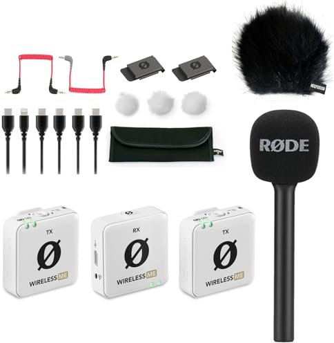 Rode Wireless ME Dual Mikrofon Funksystem Weiss + Interview GO Handadapter + keepdrum Fell-Windschutz BK