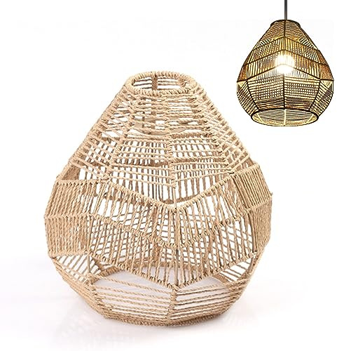Boho Lampenschirm Für Hängeleuchten, Handgefertigter Leuchtenschirm Aus Gewebtem Seil, Ersatzschirm Für Tischlampe/Stehlampe/Pendelleuchten, Hängelampenschirme Für Wohnzimmer (Stil B)