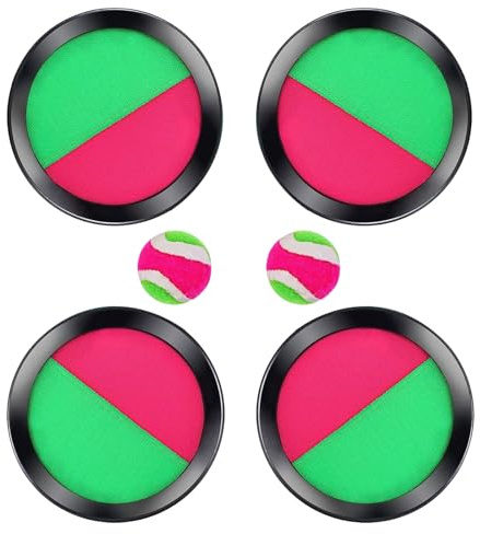 SSKHE Bala Raqueta Scratch Juegos, Juego de pelota y Toss con 4 paletas y 2 bolas, Raqueta de playa Set de Raqueta de plástico y nailon para familia al aire libre