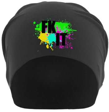 Atspauda FK IT FCK It Bunte Pop-Art-Beanie, stilvoll, Unisex, dünne Baumwolle, Schwarz, Schwarz , Einheitsgröße