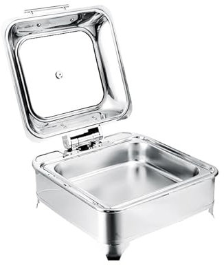 Food Warmer Square Stainless Steel Hydraulic Pressure Chafing Dish Buffet Set - Electric Heating Dishes Buffet Server with Big Glass Cover Large Enclosure for Hotel Breakfast and Buffet Warmers