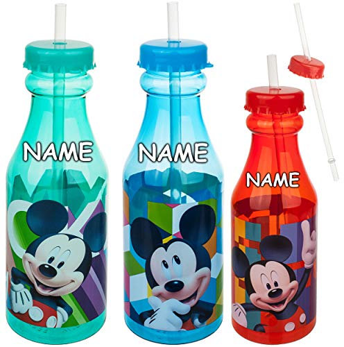 alles-meine.de GmbH Trinkbecher/Trinkflasche/Trinkglas - Mickey Maus - inkl. Name - mit Strohhalm & Deckel - BPA frei - 420 ml - Kunststoff Plastik - durchsichtig & transpare..