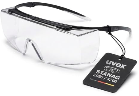 Uvex super f OTG Schutzbrille für Sportschützen - Überbrille für Brillenträger, beschlagfrei & kratzfest, klares Sichtfeld für Schießstand & Training, inkl. Etui & Zubehör - STANAG 2920/4296