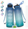 Gourde- 1,5l- Gourde Sport, Anti-Fuite, Gourde Paille pour Musculation, Gourde Graduée avec Marqueur de Temps, Gourde Graduée pour 1 Journee, Facile à Nettoyer, pour Randonnée, Camping, Bleu-Vert