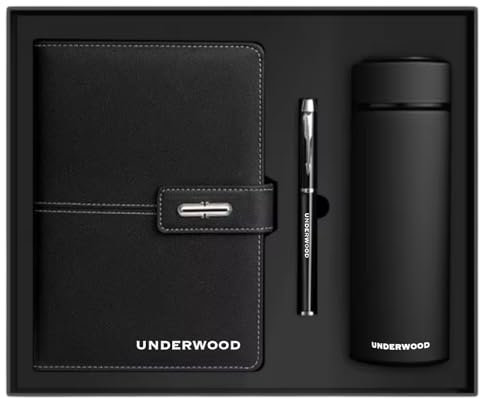 UNDERWOOD Notizbuch Geschenkset hochwertig inkl. Kugelschreiber und Thermoskanne mit Sieb - Business Geschenk