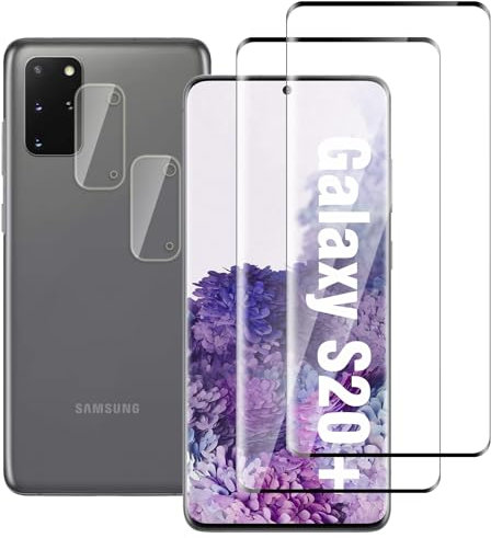 Jinshiweikai Lot de 4, 2 x Verre Trempé pour Samsung Galaxy S20 Plus et 2 x Protection Ecran Caméra Arrière,3D Incurvé Couverture,sans Bulles d'air,Dureté 9H Glass,Compatible Samsung Galaxy S20 Plus