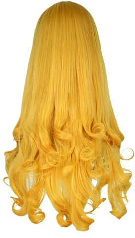 Qusedwey Anime Dornröschen Prinzessin Perücke Damen Gelbes Haar Cosplay Kostüm Halloween Perücken Langes Lockiges Haar