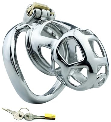 Cage de Chasteté Pénis Ceinture de Chasteté en Métal avec Serrure Invisible et 2 Clés Cages de Chasteté pour Bondage du Pénis de l'Homme Cage Chastetée en Acier Inoxydable (45mm,L)