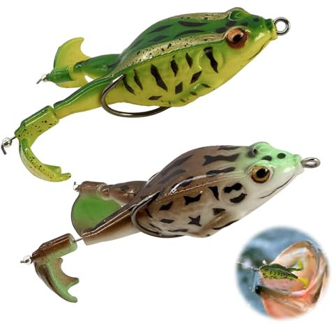 FortuneGlobe Realistico Rana Esca Pesca Esca Pesca 2 pezzi, Cm Doppio Amo 360°Soft Bait Silicone Esca Pesca Chatterbait Gatto Esca Morbida per Bass, Trota E Luccio