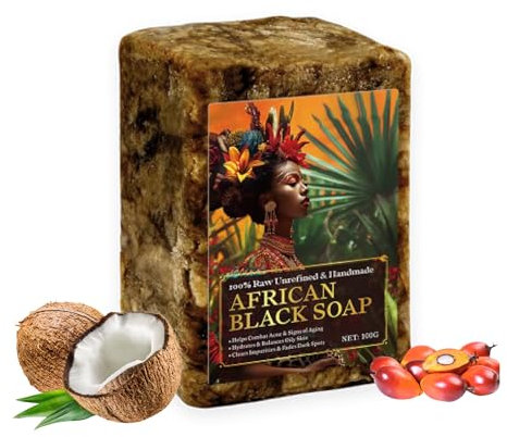 100% Raw African Black Soap | Skin Brightening & Black Spot Removal Unprocessed, Handmade, | Anti-Ageing, Acne Care, Deep Hydration & Moisturizer | Ethically Sourced for All Skin Types