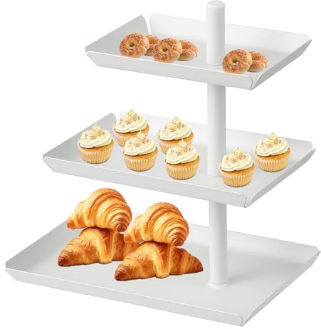 3 Etagen Weiß Metall Obst Etagere, 360° Drehbares Obstschale, Unterhaltung Party Tortenständer, Dessert Servierplatte Ständer für Kuchen, Gebäck, Kekse, Snacks, Brot, Lebensmittelanzeige