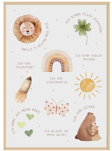 Affirmationsposter für Kinder DIN A3 | Poster positive Glaubensansätze Kinderzimmer | Poster mit Affirmation als Geschenk zur Geburt, Taufe, Kindergeburtstag (Tiere & Natur, DIN A3, Ungerahmt)