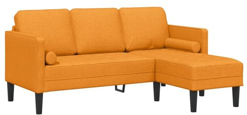 vidaXL L-förmiges 3-Sitzer Sofa aus dunkelgelbem Stoff mit Buchenholzrahmen, abnehmbaren Kissen und robuster Kon struktion für drinnen – modernes Sperrholz Wohnmöbel, stylische Couch, komfortable