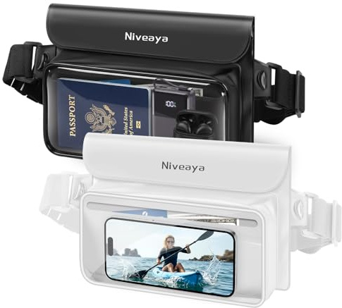 Niveaya IPX8 schwimmende, wasserdichte Bauchtasche für Handy, Reisepass und | Verstellbarer Hüftgurt mit großer Kapazität, Touchscreen, für Kajakfahren, Paddelboarding, Wasserpark und Schwimmutensilien