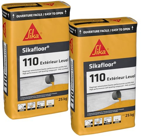 SIKA - Autonivelant pour sol intérieur et extérieur - Sikafloor 110 Extérieur Level Gris Clair - Mortier de nivellement, nivellement et chape inégale ou dalle béton, épaisseur 5 à 20 m - 25 kg