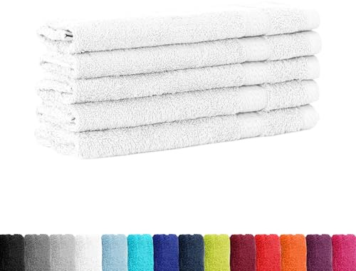 BaSaTex Frottee Gästehandtuch, 5er Set, 30x50cm, Weiss | 100% Baumwolle-Frottee, Öko-Tex Made in Green Zertifiziert, Aufhängeschlaufe, 500gm², saugstark und langlebig
