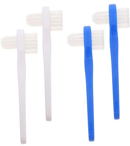 DRESSOOS 4stücke Doppelkopf Zahnbürste Für Künstliche Zähne Reinigungswerkzeug Für Zahnprothesen Ergonomischer Griff Beidseitige Mundpflege Praktisches Pflegezubehör