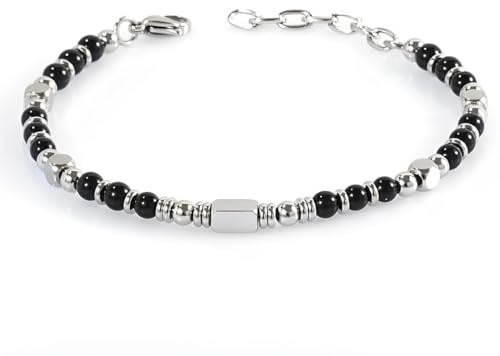 JYNXOR Perlenarmband Damen Armband Herren Silber Edelstahl Armbänder Edelstein Obsidian Armband Damen Schmuck Natürliches Steine Armbänder für Frauen Geburtstag Jubiläum Abschluss Valentinstag