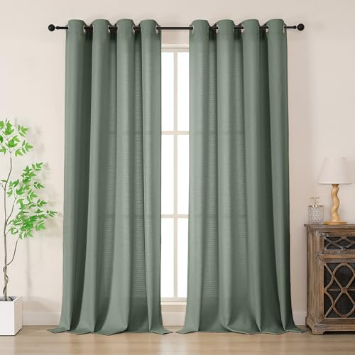 Simplebrand Wohnzimmer Vorhänge Leinen Ösenvorhang Leinenoptik Vorhang Boho Gardine mit Ösen Semi-transparent Leinenvorhang Gardinen Ohne Bohren Curtains 2er Set für Schlafzimmer, HxB 229x140 cm