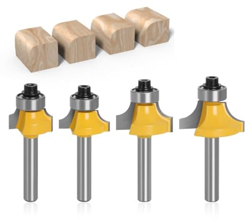 6mm Shank Round Over Router Bit Set, 4-Piece Tungsten Carbide Tipped, for Woodworking & Edge Profiling