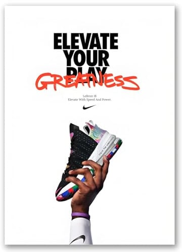 SALVADERO Dekoposter – Sneaker und Basketball, moderne Sport-Wanddekoration, ohne Rahmen (LeBron 18, 70L x 50l cm)