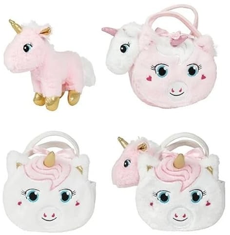 Toi-Toys Plüsch-Einhorn Kuscheltier in Einhorn-Tasche mit Glitzerhorn.