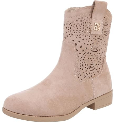 Ital Design Damen Stiefeletten mit Reißverschluss und Blockabsatz, runde Spitze
