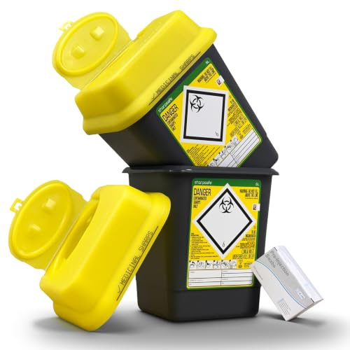 2x 5L Sharps Waste Bin Container Pre-Injection Disposal Kit + 100pc Wipes | Twin Pack Large Capacity Kit, Isopropanol Wipes Included, Ideal for Needles, Syringes, Lancets, Scalpels, Medical Sharps