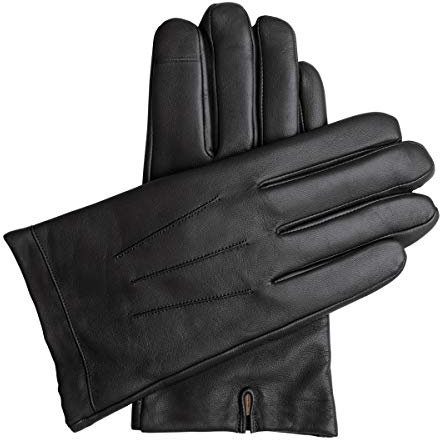 Downholme Touchscreen-Lederhandschuhe mit Innenfutter aus Kaschmir für Herren (Schwarz, S)
