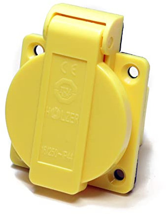 HOLZER Anbausteckdose 8 Stück IP44, Hohlraumsteckdose, Einbausteckdosen Schuko Anbau Steckdose 16A Feuchtraum / PA6 / + Flansch Dichtung (Gelb)