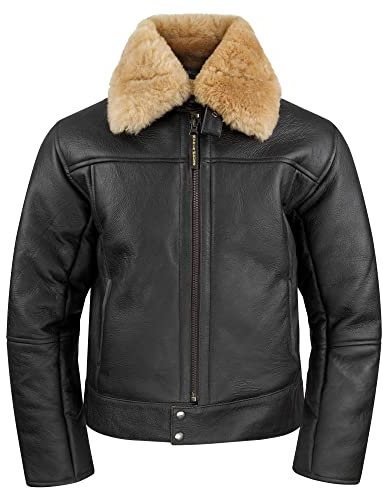 Noble House Stuka Mocca Herren Fliegerjacke Lederjacke Schaffell (3XL)