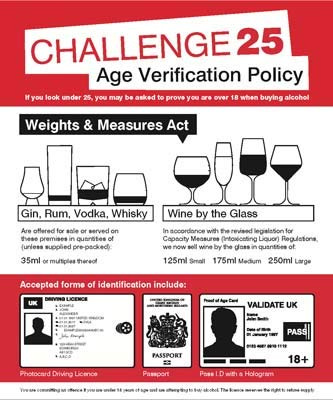 Information Signs - Age verification policy Weights & measures act 35mililitres - Self Adhesive Vinyl