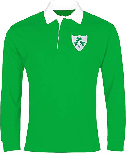Old School Football Irland 1970er Jahre Rugby-Shirt mit gesticktem Logo XL grün