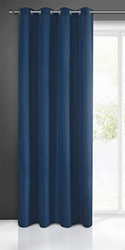 Eurofirany Rita Vorhang Gardine Glatt Schlicht Einfarbig-8 Ösen Modern Schlafzimmer Wohnzimmer Lounge Kinderzimmer 1 Stück Einzeln, Polyester, Dunkelblau, 140 x 250cm