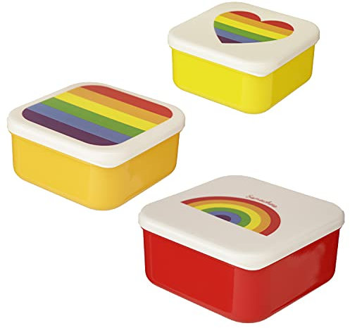 Puckator Somewhere Rainbow Reusable Lidded Snack Pot Lunch Box Set of 3, BPA Free PVC, Work School Travel Home, Large 5.5x11.5x11.5cm Medium 4.5x10x19cm Small 4x8.5x8.5cm