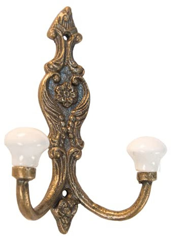 S & S international French Ornate Ceramic Hook Antique Brass