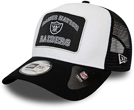 New Era Las Vegas Raiders NFL Graphic Patch White Black A-Frame Adjustable Trucker Cap - One-Size