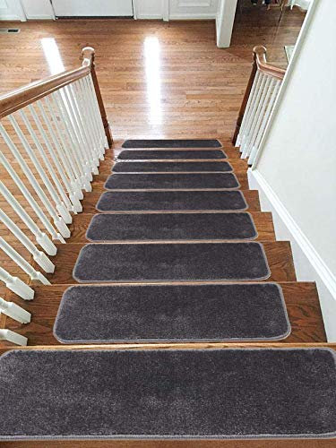 emmahome Carpet Stair Treads NON-SLIP MACHINE WASHABLE Mats/Rugs, 22x67cm, 11mm Thickness (Dark Grey, 15)