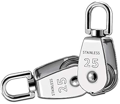 2 Stück 25MM Umlenkrolle, Schalen Riemenscheibe Roller für Seile, 304 Edelstahl-Umlenkrolle, Flaschenzug Einzelsatz in Edelstahl 304, zum Waschen von Wäscheleinen Indoor Outdoor (Silber)