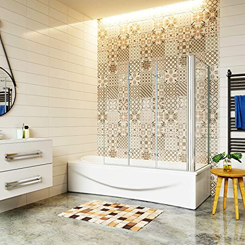 Aica Sanitär Badewannenaufsatz Eck Duschwand Badewanne 3-tlg.Faltwand mit Seitewand 6mm Nano Glas H140cm