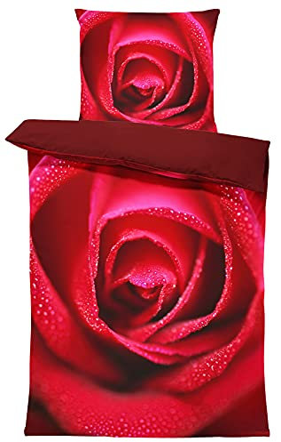 4 teilig Rosen Bettwäsche 135x200 cm Rose Amour rot Bordeaux Wende Mikrofaser