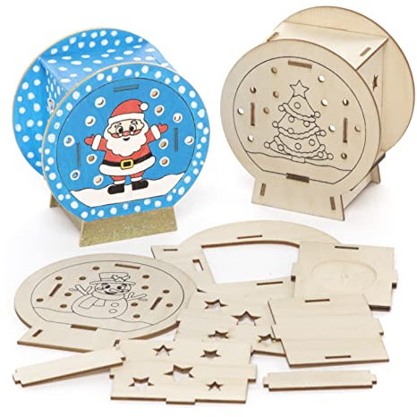 Baker Ross FC264 Schneekugel Teelichthalter Bastelset aus Holz - 3er Pack, Holzteelichthalter für Kinder zum Basteln und Bemalen, Weihnachtsbastelsets