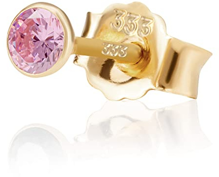 NKlaus Ohrstecker 333 Gold klein Zirkonia Pink für Damen 3mm, 1 Stück