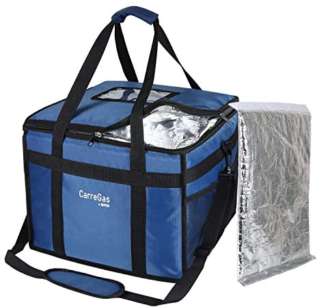 CarreGas Hot Food Delivery Bag Insulated, Premium 38x38x32cm Takeaway Picnic Bags Suitable for Cold and Hot Food, Pizza, Restaurant, Uber Eats Delivery Bag, Grocery Shopping Bag Navy Blue